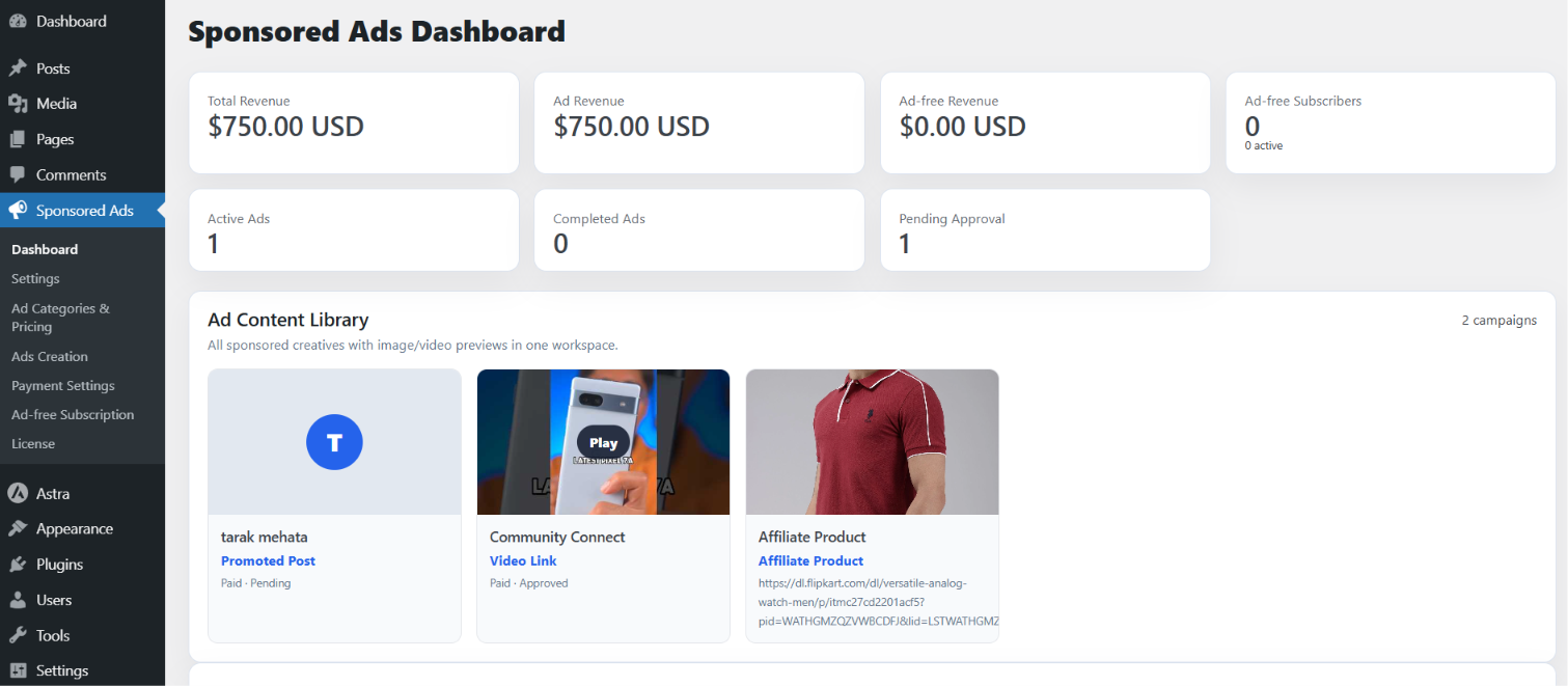 Sponsored Ads Revenue Dashboard