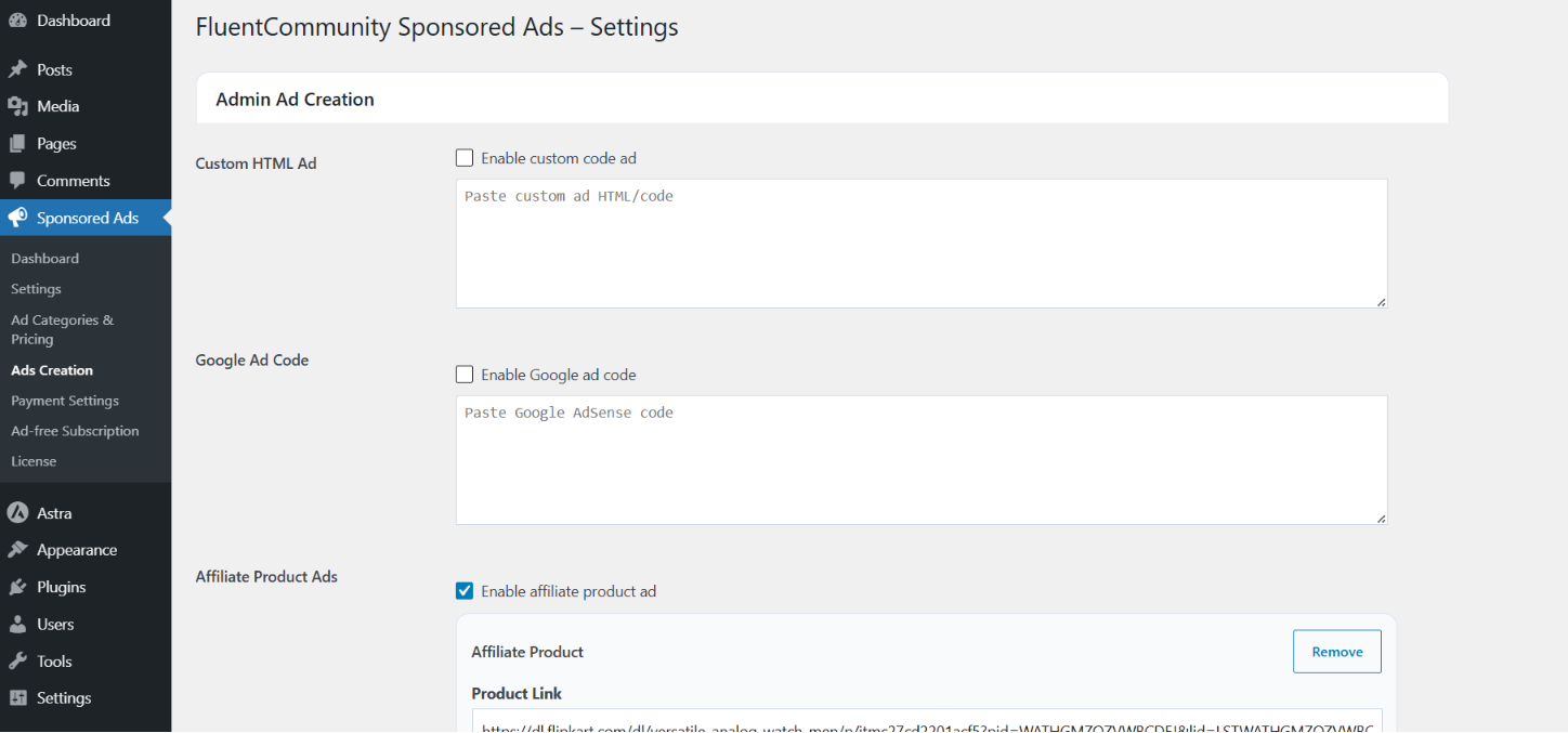 Admin Manual Ads Creation