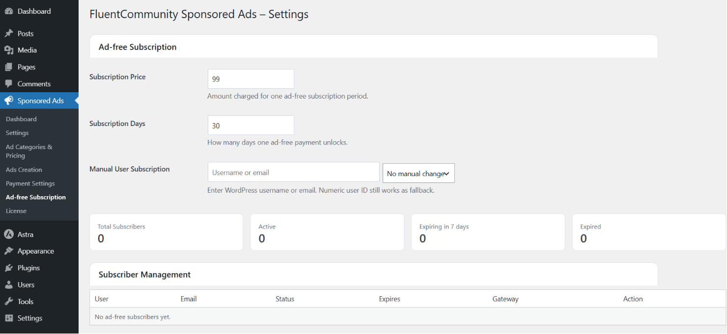 Ads Free Subscription Dashboard