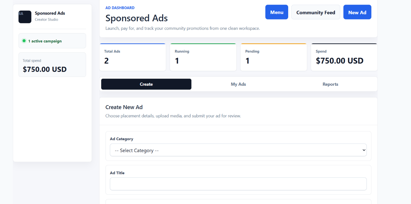 Ads Creation Dashboard