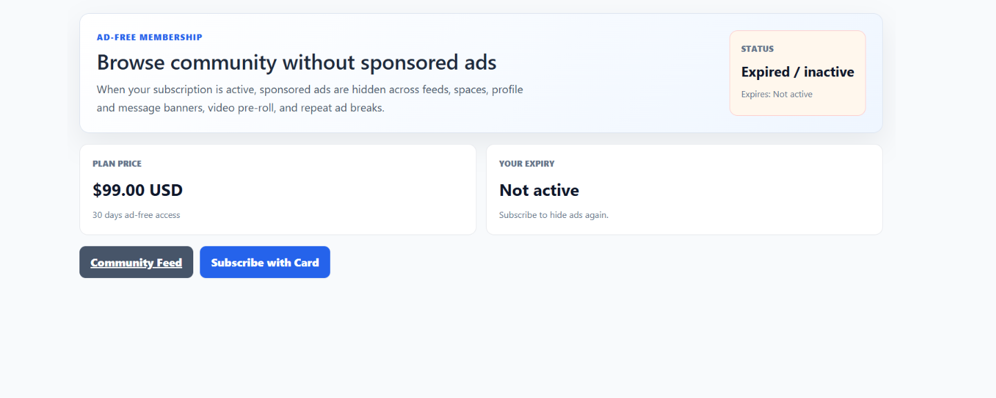 Ads Free Member Dashboard